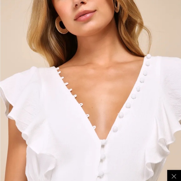 White Ruffled Button-Front Romper - Picture 4 of 4